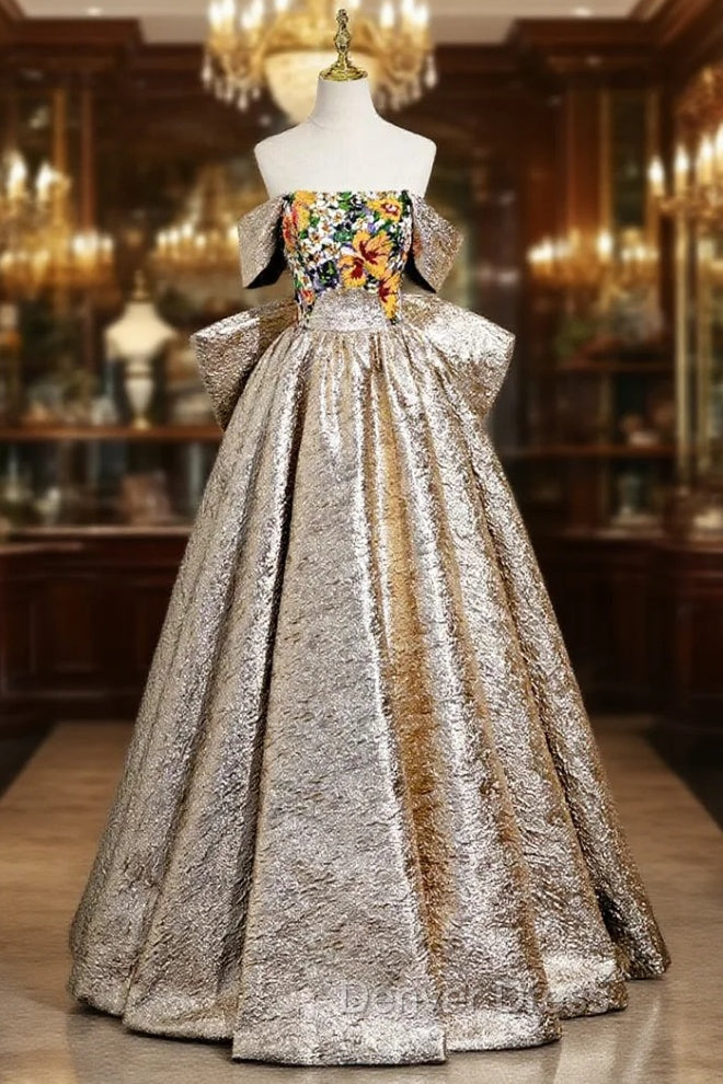 Gold Strapless Colorful Sequins Prom Dresses With Bow