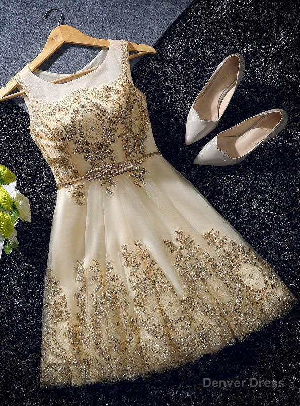 Gold Tulle Sequins Bow Homecoming Dress Main image