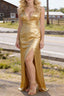 Gold V Neck Floor Length Bridesmaid Dress Long Bridesmaid Dresses With Pleated Split