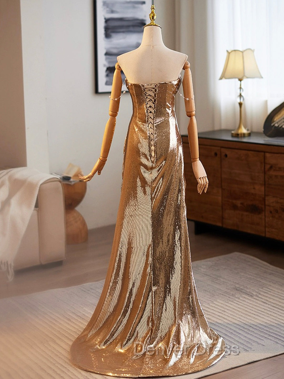 Golden Mermaid Sequins Long Prom Dress