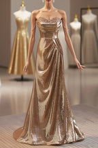 Golden Mermaid Sequins Long Prom Dress