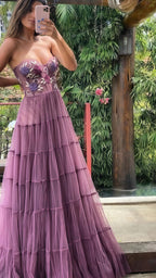 Gorgeous A Line Embroidery Prom Dress, Lace Long Prom Dress Prom Beads Prom Dresses
