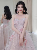 Gorgeous A Line High Neckline Sequin Pink Prom Dress