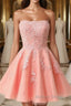 Gorgeous Pink A Line Short Mini Tulle Homecoming Dresses With Appliques