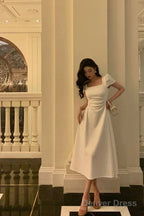 Gorgeous A Line Short Sleeves White Date Night Dress Prom Dresses Birthday Outfits