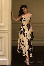 Gorgeous A Line Spaghetti Straps Black Date Night Dress Prom Dresses Birthday Outfit