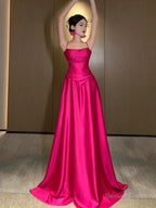 Gorgeous A Line Spaghetti Straps Hot Pink Long Prom Dress Birthday Outfits