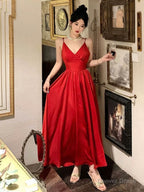 Gorgeous A Line Spaghetti Straps Red Ankle Length Prom Dress Birthday Outfits