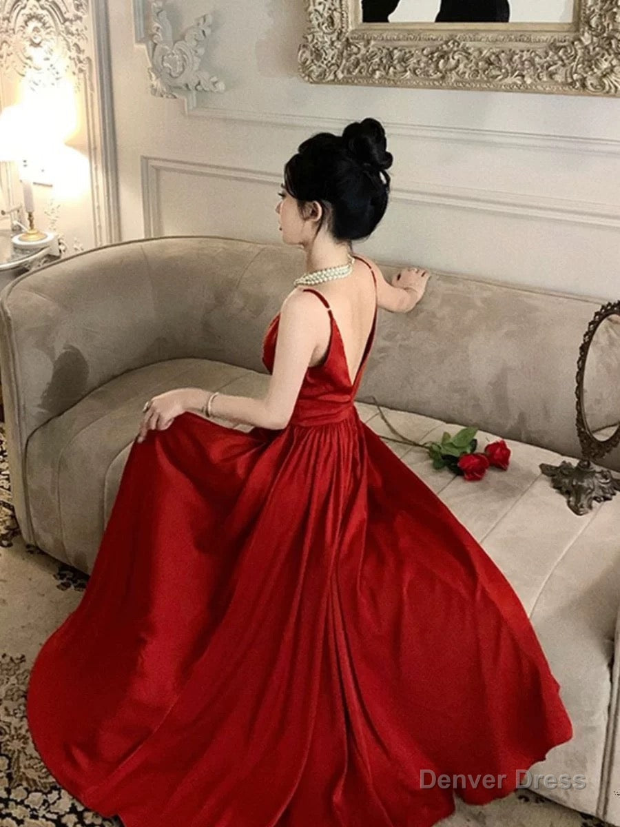 Gorgeous A Line Spaghetti Straps Red Ankle Length Prom Dress Birthday Outfits