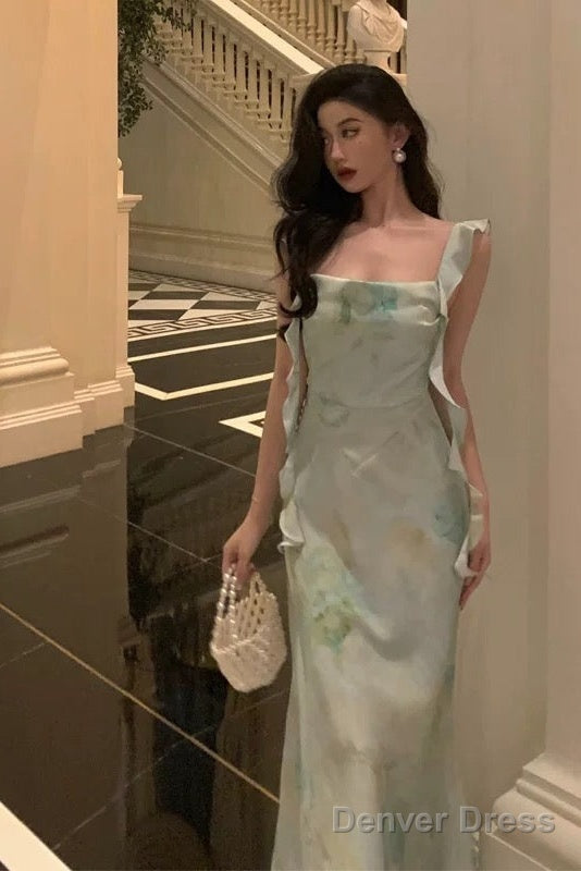 Gorgeous A Line Straps Mint Green Date Night Dress Prom Dresses With Ruffles Party Dress Birthday Outfits