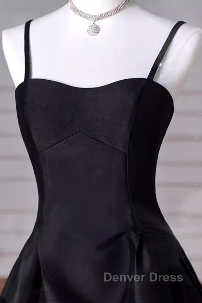 Gorgeous A Line Straps Satin Black Prom Dresses Secondary image
