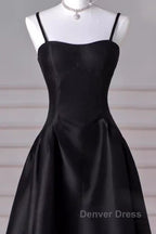 Gorgeous A Line Straps Satin Black Prom Dresses