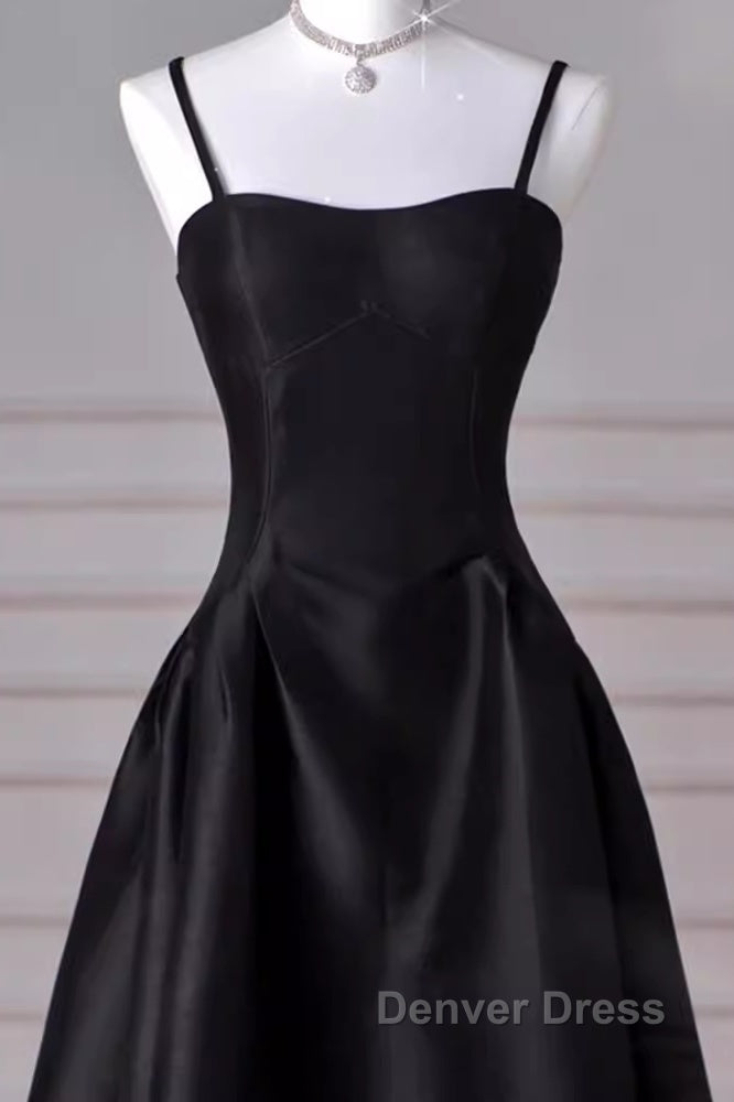 Gorgeous A Line Straps Satin Black Prom Dresses