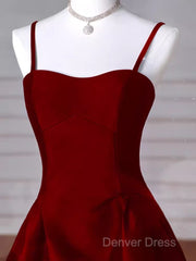 Gorgeous A Line Straps Satin Burgundy Prom Dresses