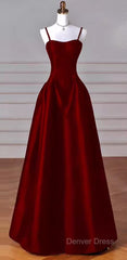 Gorgeous A Line Straps Satin Burgundy Prom Dresses