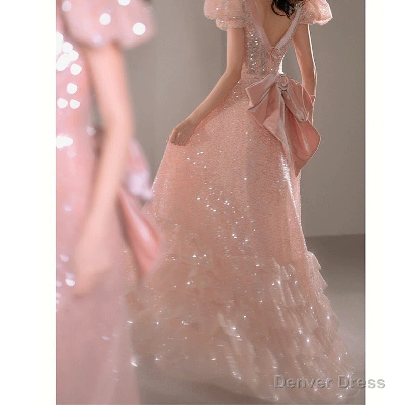 Gorgeous A Line Sweetheart Sequin Pink Long Prom Dress Birthday Outfits Main image