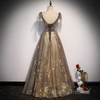 Gorgeous A-line V-neckline Long Party Dresses Prom Dresses, Lace Evening Dresses