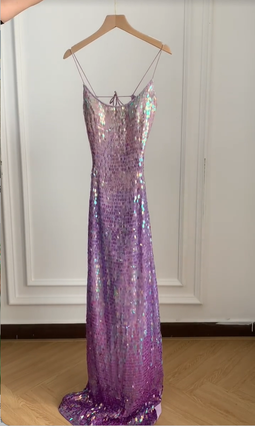 Gorgeous And Dazzling Backless Sequined Long Prom Dresses Evening Dresses