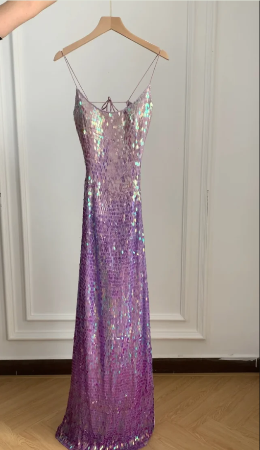 Gorgeous And Dazzling Backless Sequined Long Prom Dresses Evening Dresses
