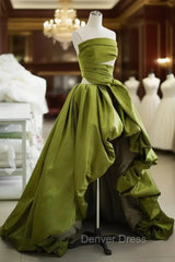 Gorgeous Balll Gown Strapless Green Satin Ruffles Long Evening Dresses Prom Dresses