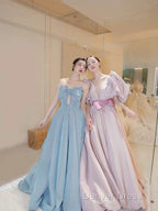 Gorgeous Balll Gowns Sweetheart Blue Satin Long Prom Dress