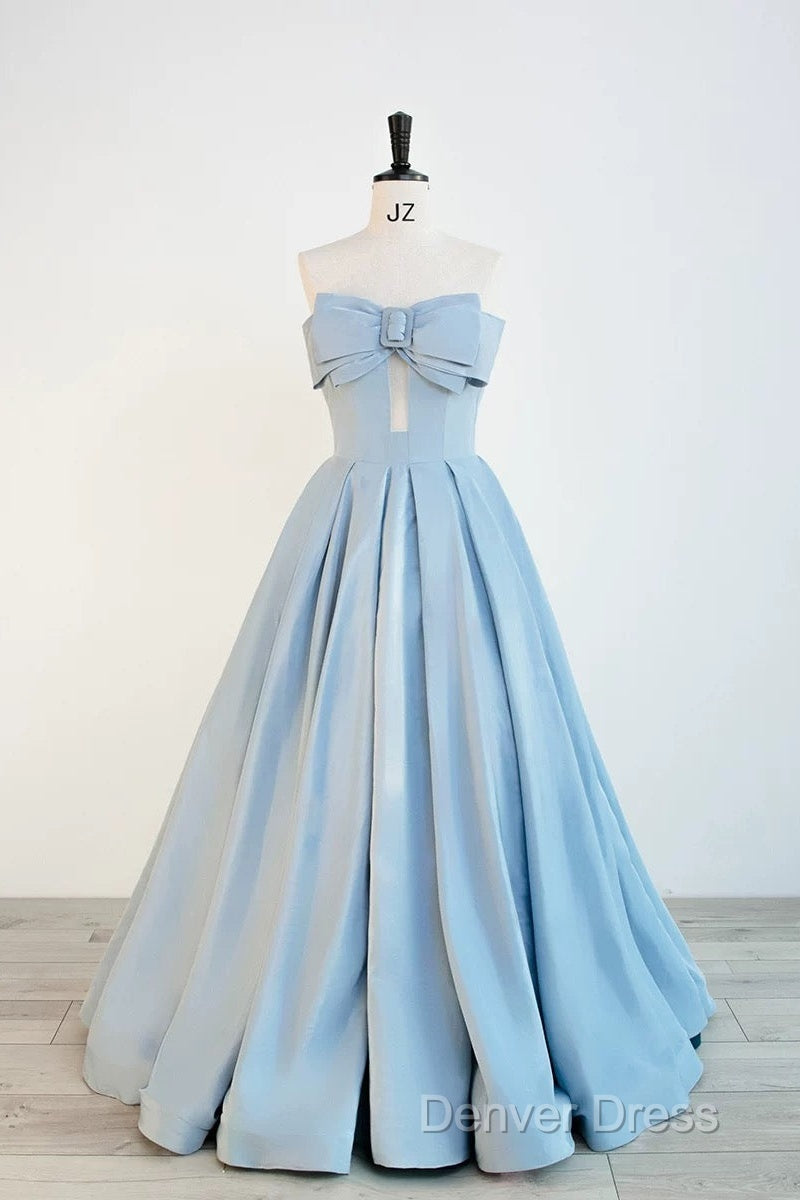 Gorgeous Balll Gowns Sweetheart Blue Satin Long Prom Dress