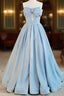Gorgeous Balll Gowns Sweetheart Blue Satin Long Prom Dress