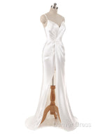 Gorgeous Beach Wedding Dress Mermaid Sleeveless Prom Dresses V Neck Straps Split Ivory Bridal Gowns With Court Train