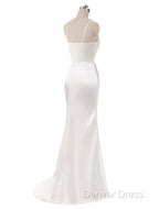 Gorgeous Beach Wedding Dress Mermaid Sleeveless Prom Dresses V Neck Straps Split Ivory Bridal Gowns With Court Train