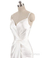 Gorgeous Beach Wedding Dress Mermaid Sleeveless Prom Dresses V Neck Straps Split Ivory Bridal Gowns With Court Train