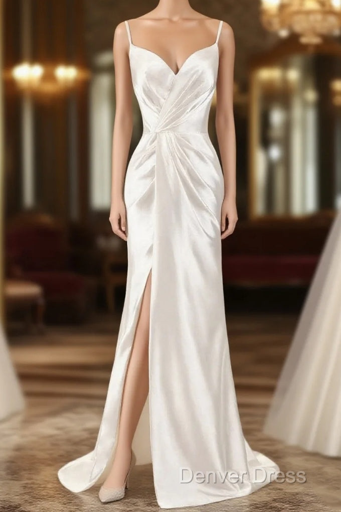 Gorgeous Beach Wedding Dress Mermaid Sleeveless Prom Dresses V Neck Straps Split Ivory Bridal Gowns With Court Train Main image