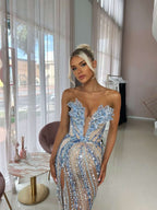 Gorgeous Beaded Sexy Elegant V-Neck Low-Cut Long Slit Prom Dress Prom Gowns Prom Dresses