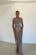 Gorgeous Beaded Sexy Elegant V-Neck Low-Cut Long Slit Prom Dress Prom Gowns Prom Dresses