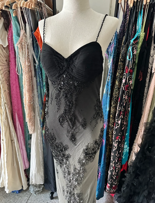 Gorgeous Black And Gray Gradient Beaded Chiffon Long Prom Dresses Evening Dresses