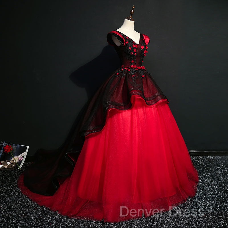 Gorgeous Black And Red Embroidery Quinceanera Dresses, Lace Applique Tulle Gowns Secondary image