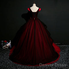 Gorgeous Black And Red Embroidery Quinceanera Dresses, Lace Applique Tulle Gowns