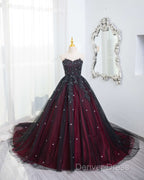 Gorgeous Black And Red Tulle Ball Gown Sweet 16 Dresses With Cape, Long Prom Dresses