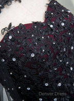 Gorgeous Black And Red Tulle Ball Gown Sweet 16 Dresses With Cape, Long Prom Dresses