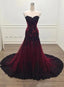 Gorgeous Black And Wine Red Mermaid Long Prom Gowns Prom Dress, Sweetheart Lace Prom Dresses