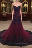 Gorgeous Black and Wine Red Mermaid Long Evening Gown Party Dresses, Sweetheart Lace Formal Dresses