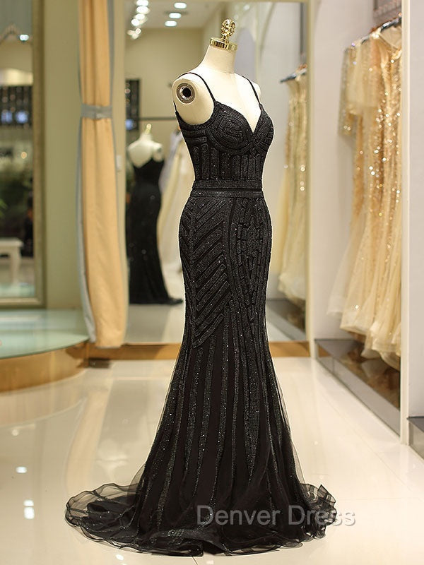 Gorgeous Black Prom Dress Mermaid Luxury Heavy Beaded Straps Long Prom Dresses Secondary image