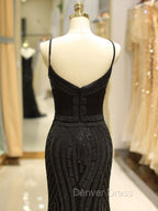 Gorgeous Black Prom Dress Mermaid Luxury Heavy Beaded Straps Long Prom Dresses