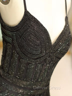 Gorgeous Black Prom Dress Mermaid Luxury Heavy Beaded Straps Long Prom Dresses
