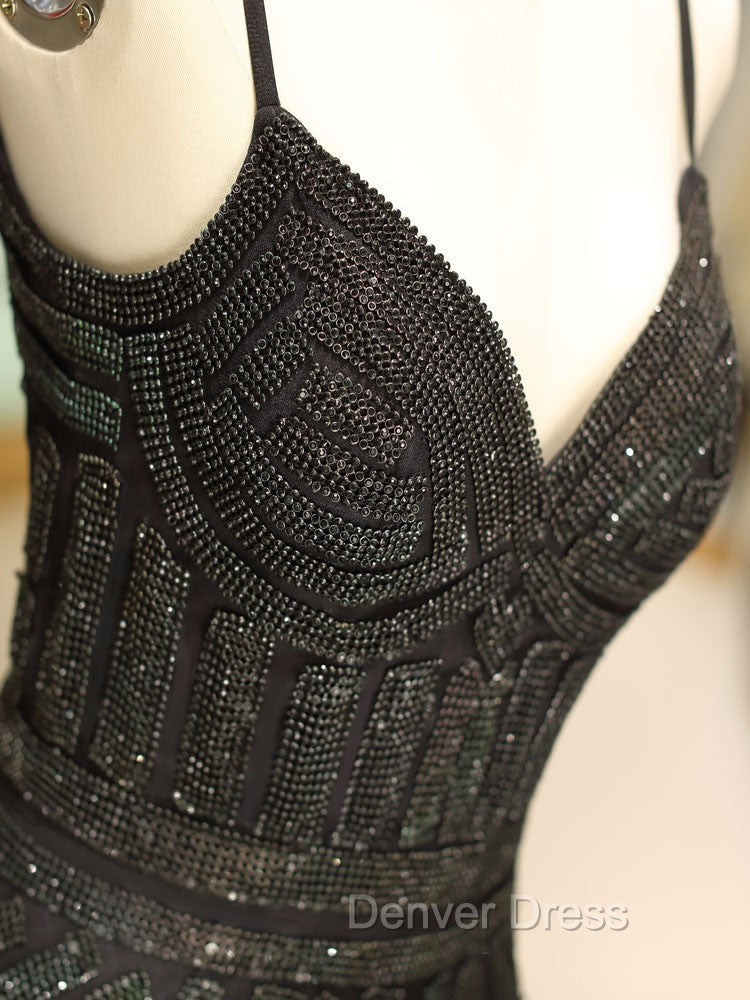 Gorgeous Black Prom Dress Mermaid Luxury Heavy Beaded Straps Long Prom Dresses