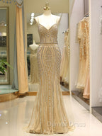 Gorgeous Black Prom Dress Mermaid Luxury Heavy Beaded Straps Long Prom Dresses