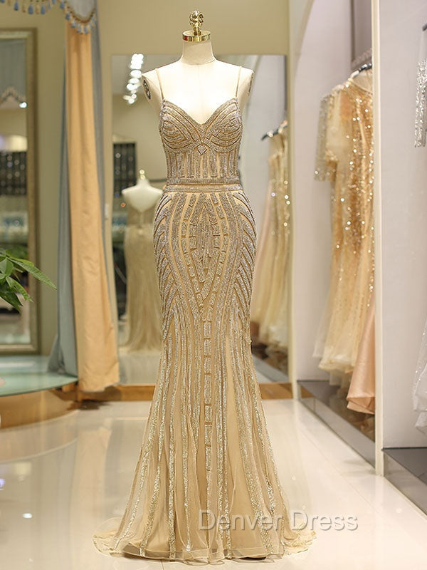 Gorgeous Black Prom Dress Mermaid Luxury Heavy Beaded Straps Long Prom Dresses