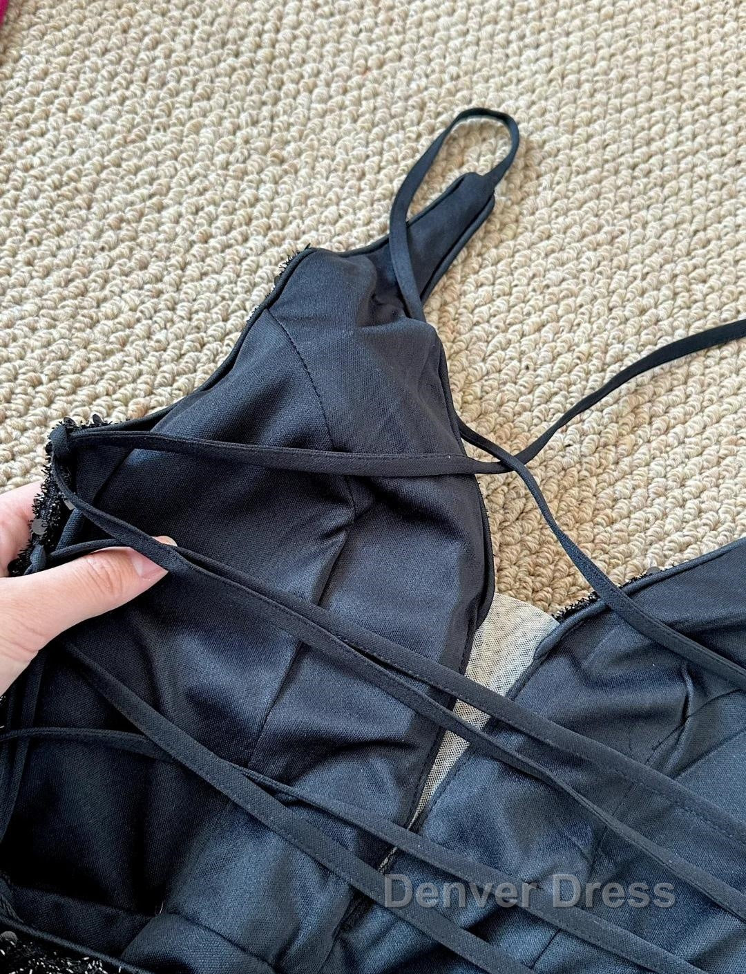 Gorgeous Black Sequin Mermaid Spaghetti Strap Vling Long Prom Dresses Backless Formal Evening Dresses