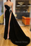 Gorgeous Black Split Front One Shoulder Prom Dresses With Beading