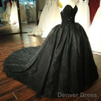 Gorgeous Black Sweetheart Crystal Ball Gown Sweet 16 Dress, Black Party Gown