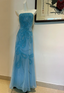 Gorgeous Blue A-Line Strapless Beaded Chiffon Long Prom Dresses Evening Dresses